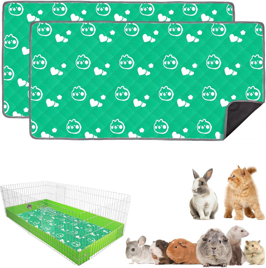 2 Pack Guinea Pig Bedding - Washable Guinea Pig Liner for Midwest Cage, Waterproof Reusable & Anti Slip Pee Pads Super Absorbent Mats for Small Animals Rabbit Hamster Rat (Green, 48 x 24 Inch)