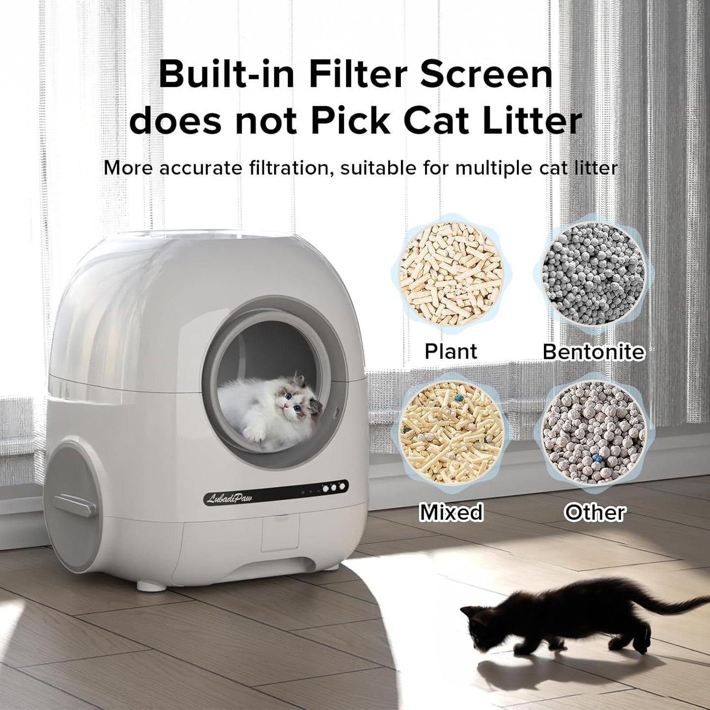 Extra Large Automatic Cat Litter Box Self Cleaning, Large Capacity Litter Robot with App Control Smart Odor Removal Safety Protection for Multiple Cats