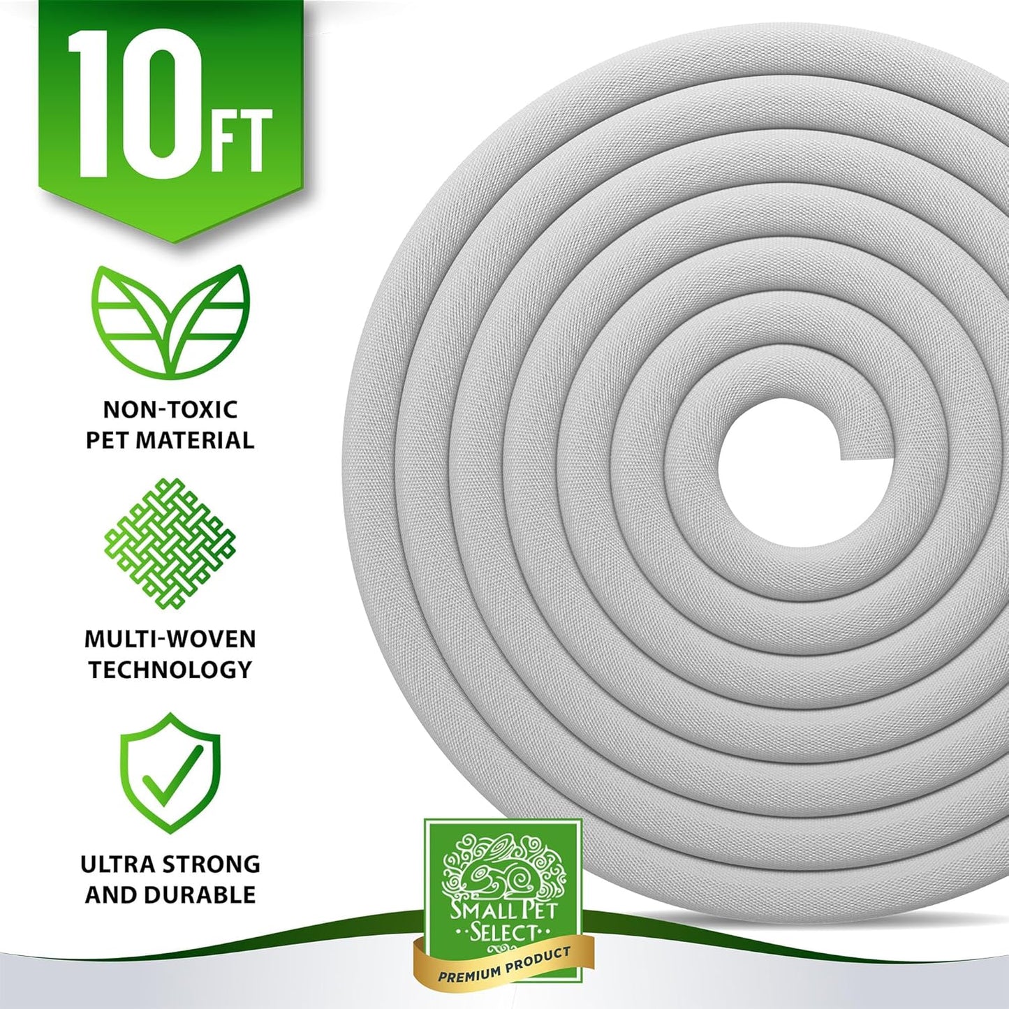 Small Pet Select Heavy Duty Cord Cover - White, 10ft - Ultra Durable Electrical Cable and Wire Protector for Rabbits, Dogs, Cats and Other Pets - Cord Management and Animal Protection