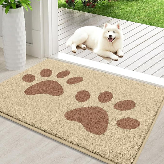 Buganda Dog Door Mat for Muddy Paws, Absorbent Dirt Trapper Washable Indoor Doormats, Non Slip Low-Profile Mud Mat for Dogs, Front Entrance Doormat for Inside Floor (36x24 Inches, Light Beige)