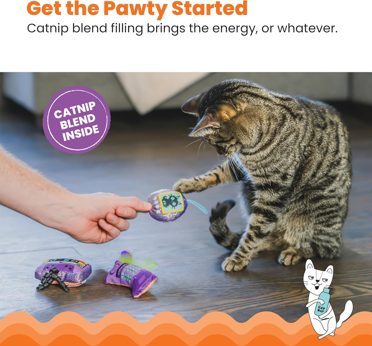 Catstages So Meowsome 90s Cat Toys, 3-Pack Catnip Plush Toys with Crinkle, Feathers & Dental Mesh, Multicolored