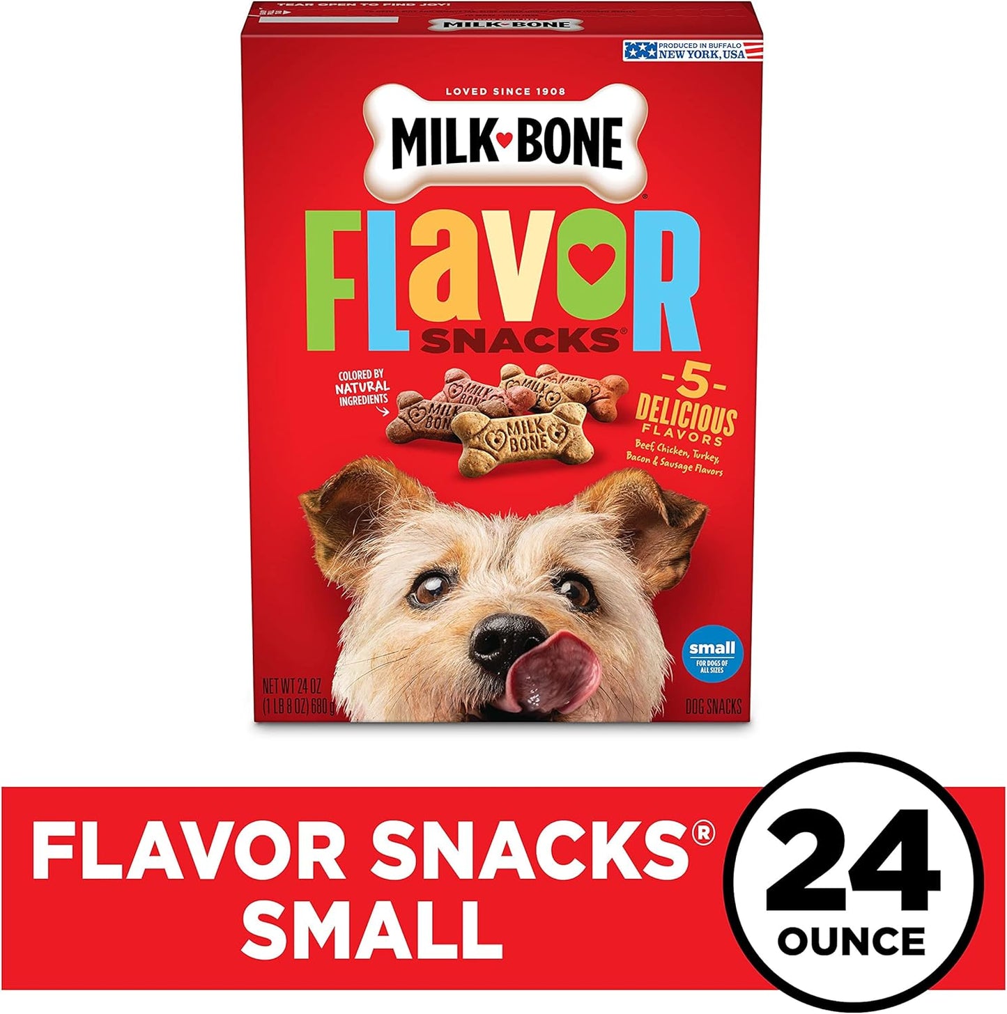 Milk-Bone Flavor Snacks Dog Treats, Small Biscuits, 24 Ounce Crunchy Texture Helps Reduce Tartar (Pack of 2)