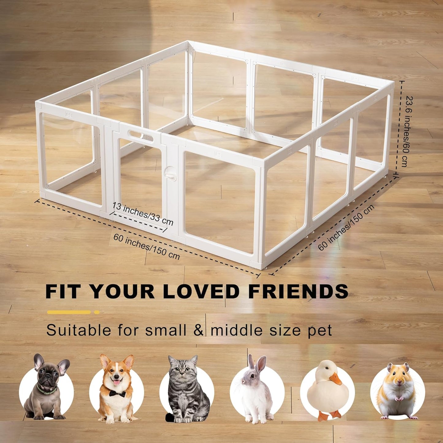 Clear Acrylic Dog Playpen Indoor, Puppy Cat Small Pet Play Pen, Pet Cat Foldable Playpen for Rabbits, Dog Fence Crate Kennel Whelping Cage (White, 12 Panel)