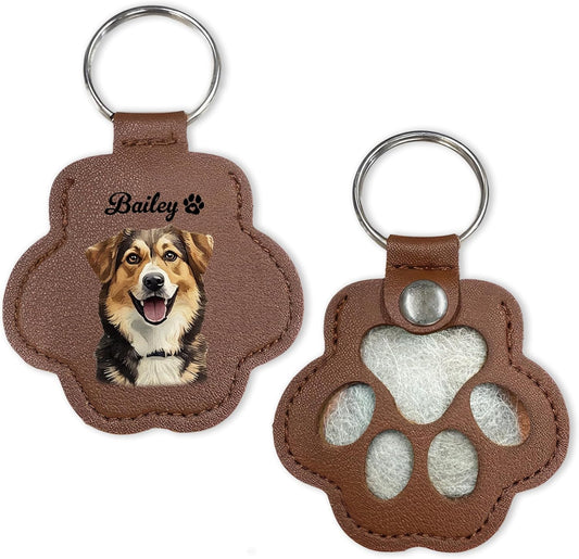 Custom Pet Hair Memorial Keychain – Personalized Dog Cat Fur Keepsake Capsule, Leather Pouch Pet Remembrance Gift, Pet Loss Memory Holder