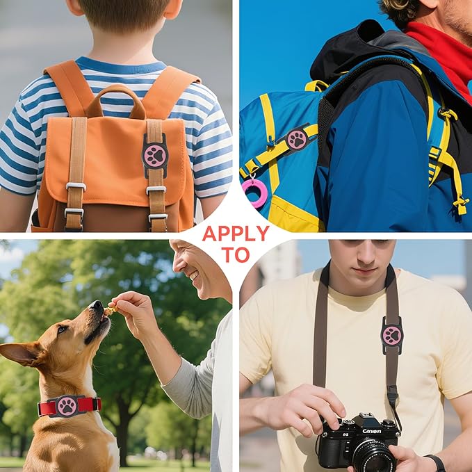 Dog Airtag Holder,[2-Pack] IP68 Waterproof AirTag Holder for Dog & Cat Collars,Silicone Air Tags Case for Pet Collars(Deep Pink+Deep Bule)