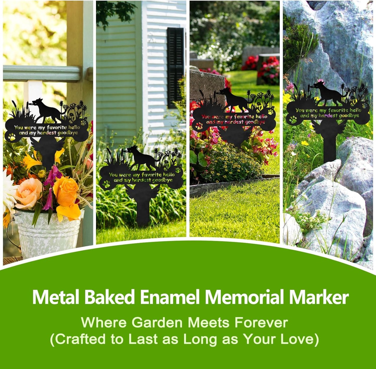 Dog Grave Markers, 12"X 14" Metal Baked Enamel Memorial Dog Stake for Pet Headstone Decorations, Waterproof Pets Cemetery Plaque for Outdoors, Lost Sympathy Tombstone Memorial Garden Sign Gift