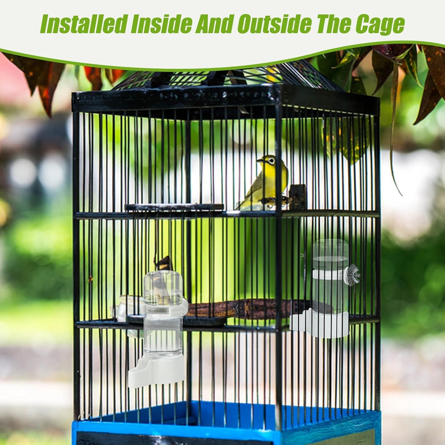 BWOGUE Automatic Bird Water Dispenser, 4.73 Fl Oz Parakeet Water Dispenser for Cage No Mess Suspended Bird Water Feeder for Cockatiel Budgie Conure Lovebirds