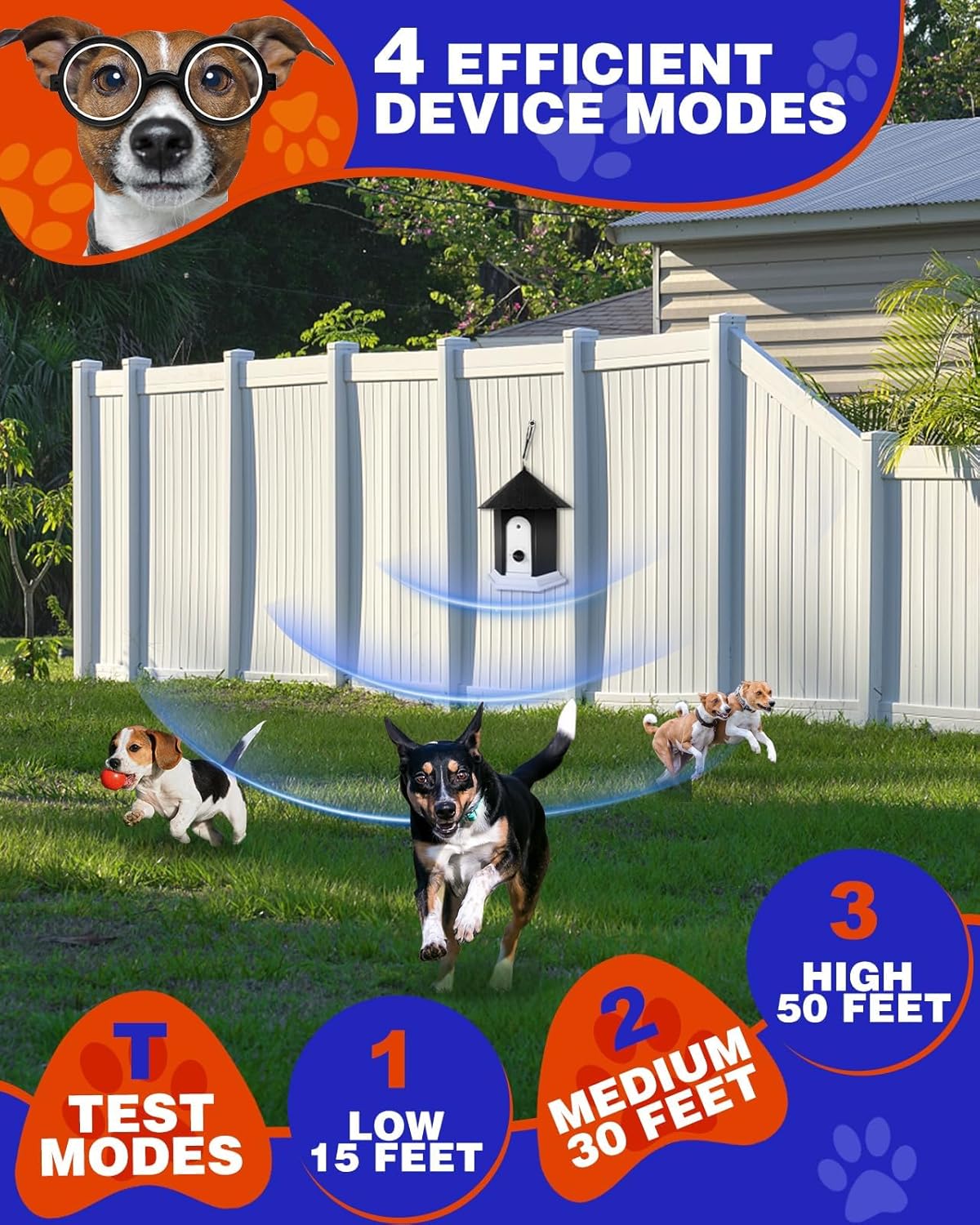 Anti Barking Device, 50FT Dog Barking Control Device, Ultrasonic Dog Bark Deterrent Bark Box Pet Behavior Training 3 Level Barking Dog Silencer Stop Neighbors Dog from Bark Outdoor/Indoor