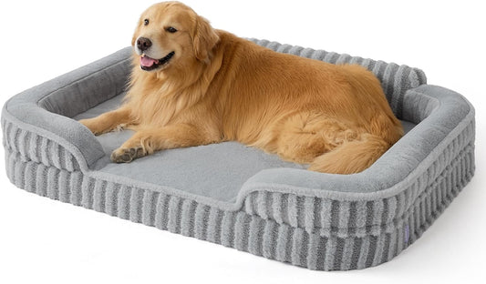 LE SURE Cute XL Dog Beds, Orthopedic Waterproof Dog Bed for Extra Large Dogs, High Back Non-Slip Bottom and Egg-Crate Foam Big Pet Couch Sofa with Washable Removable Cover, Grey
