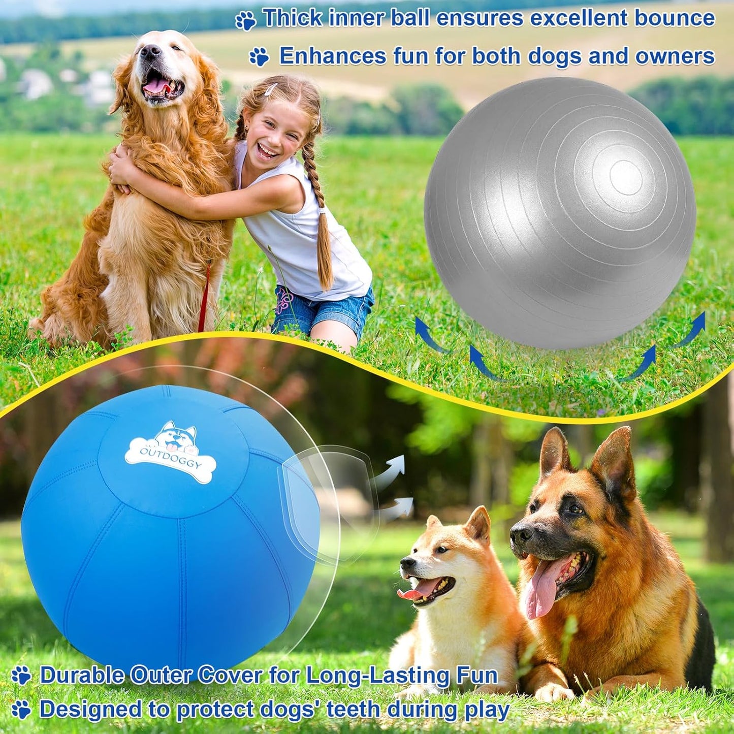 Herding Ball for Dogs 22 Inch - Dual-Layer Heavy Duty Herding Ball for Australian Shepherds, Border Collies & Cattle Dogs | Outdoor Herding Toy for Medium/Large Dogs - Backyard Training and Play-Blue