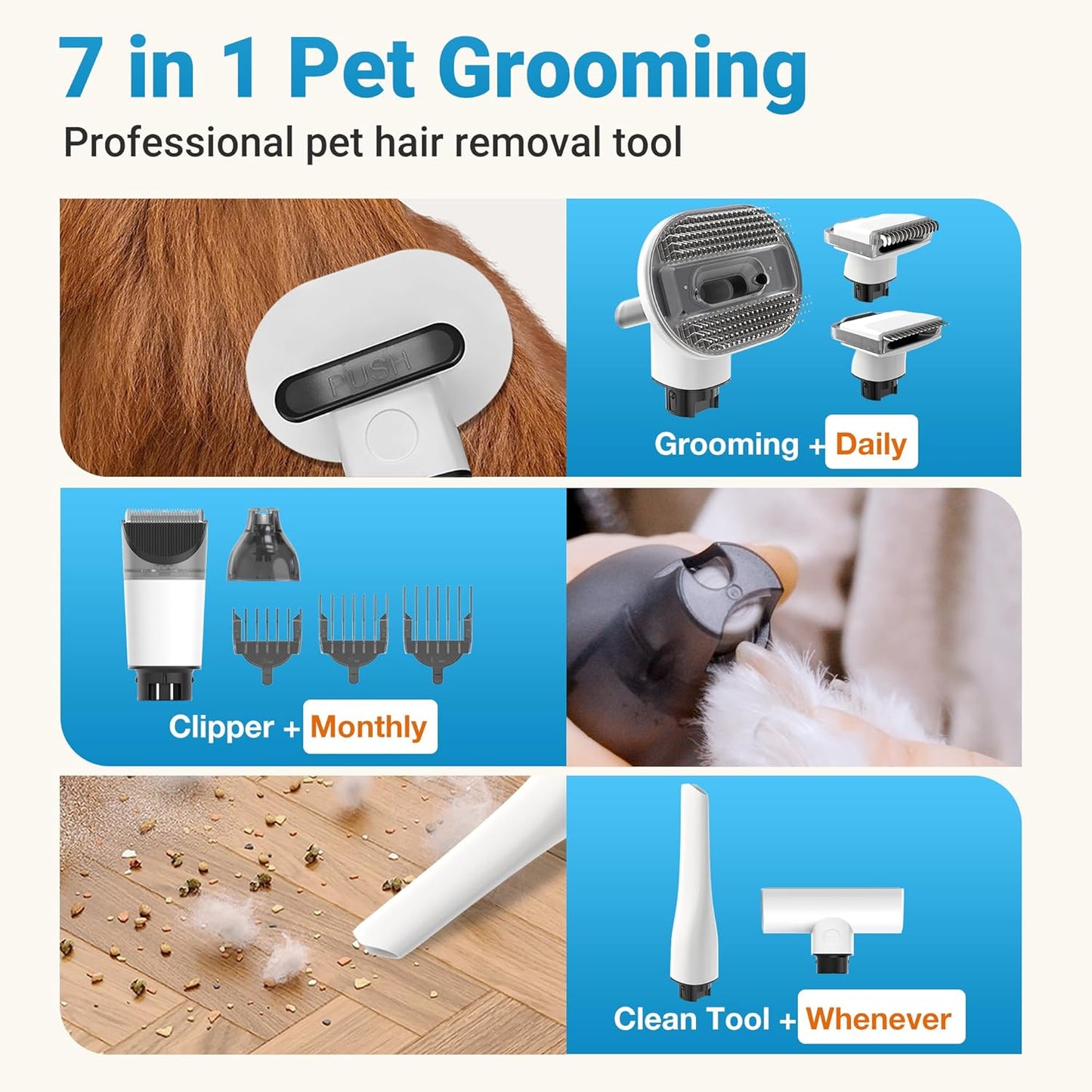 Cordless Dog Grooming Vacuum, Pet Grooming Kit with Clippers Nail Grinder,2.2L Dust Cup,Low Noise,Dog Vacuum for Shedding Grooming for Home Outdoor Car,7 in 1 Set