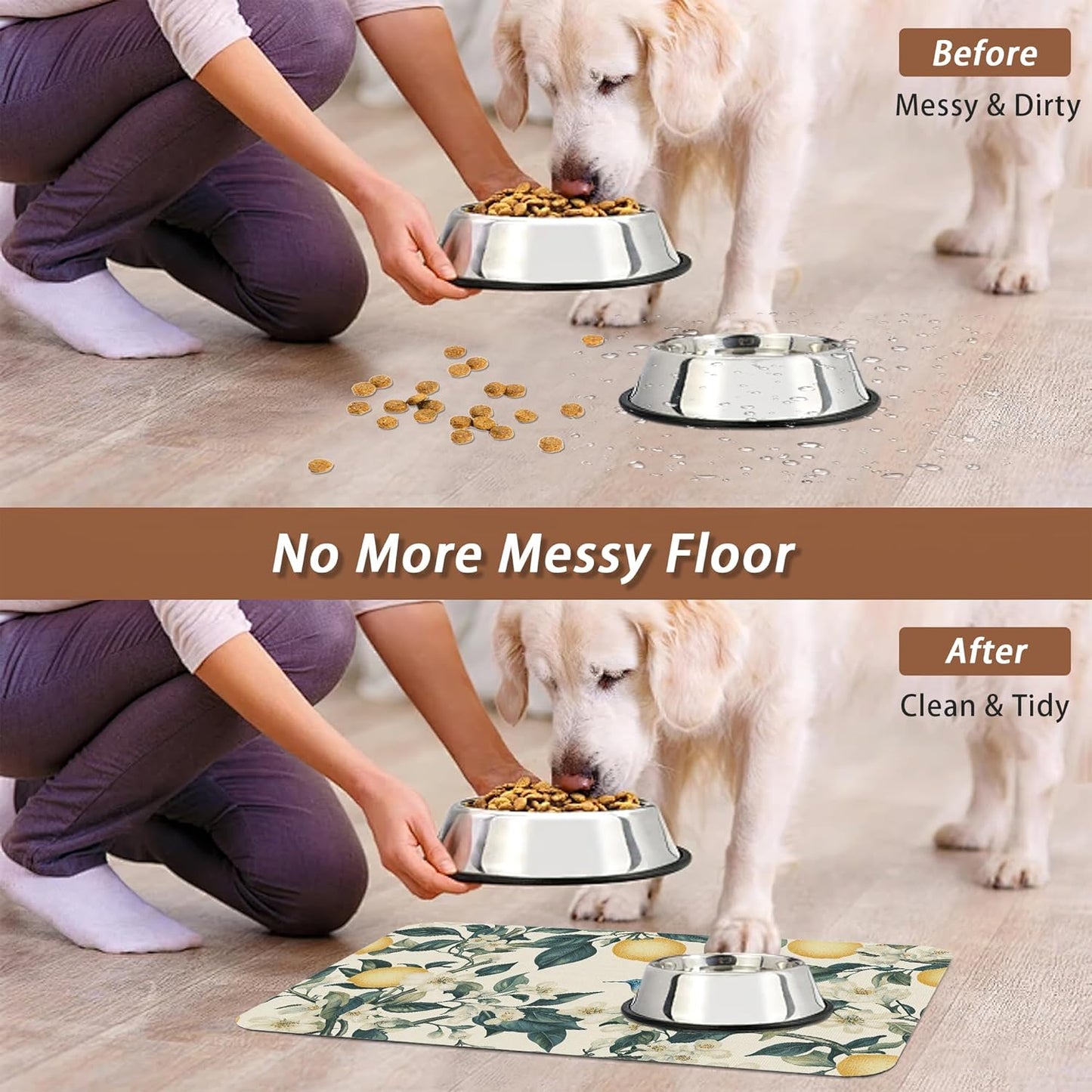 Hummingbird Dog Food Mat for Floors,Vintage Lemon Absorbent Quick-Dry Pet Feeding Mat,Cat Dog Bowl Mats for Food and Water,Non-Slip Pet Accessories Supplies 12"x20"