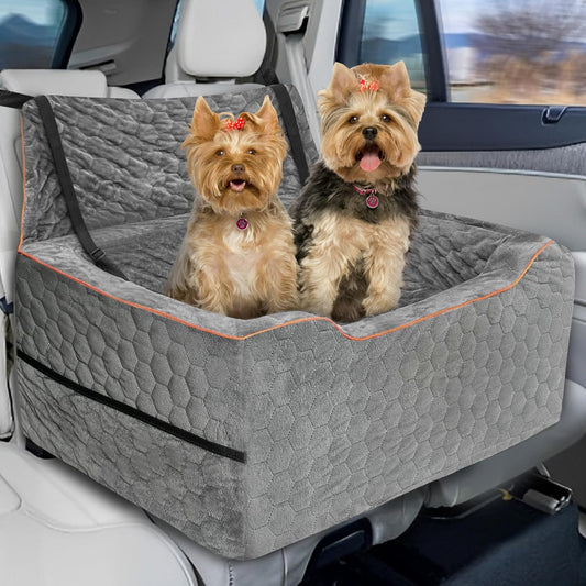Dog Booster Seat for Larger & Medium Dogs – Comfortable Dog Car Bed with Washable Cover and Storage Pockets for Pets Up to 60lbs (Gray)