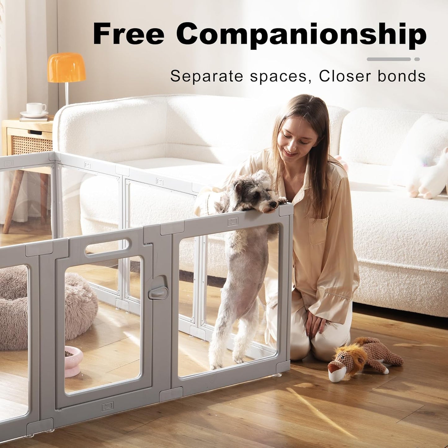 Clear Acrylic Dog Playpen Indoor, Puppy Cat Small Pet Play Pen, Pet Cat Foldable Playpen for Rabbits, Dog Fence Crate Kennel Whelping Cage (Grey, 12 Panel)