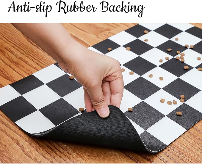 Ralxion Checkered Dog Feeding Mat, Absorbent Mats for Dog Food and Water Bowl, Dispenser, Feeder, Retro Aesthetic Black Checkerboard Pet Placemat for Dogs, Cats, Puppy Accessories, 16" X 24”