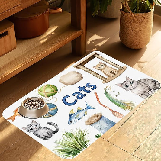 Cat Fun Dog Food Mat-Absorbent Pet Feeding Mat for Food and Water Bowl, Quick Dry Dog Placemat with Rubber Backing-No Stains Pet Supplies for Messy Drinkers 16"x24"