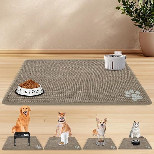 PUPTECK Dog Food Mat, Absorbent Pet Cat Feeding Mat for Food and Water Bowls, Anti-Slip Dog Placemat for Floors Waterproof, Pet Supplies Accessories, Khaki XL