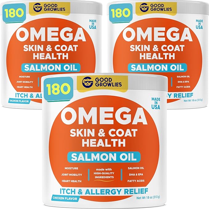 Omega 3 Alaskan Fish Oil Treats for Dogs 540 Ct - Dry&Itchy Skin Relief + Allergy Support - EPA&DHA Fatty Acids - Natural Salmon Oil Chews, Hip&Joint Support - Chicken - Salmon Flavor - Made in USA