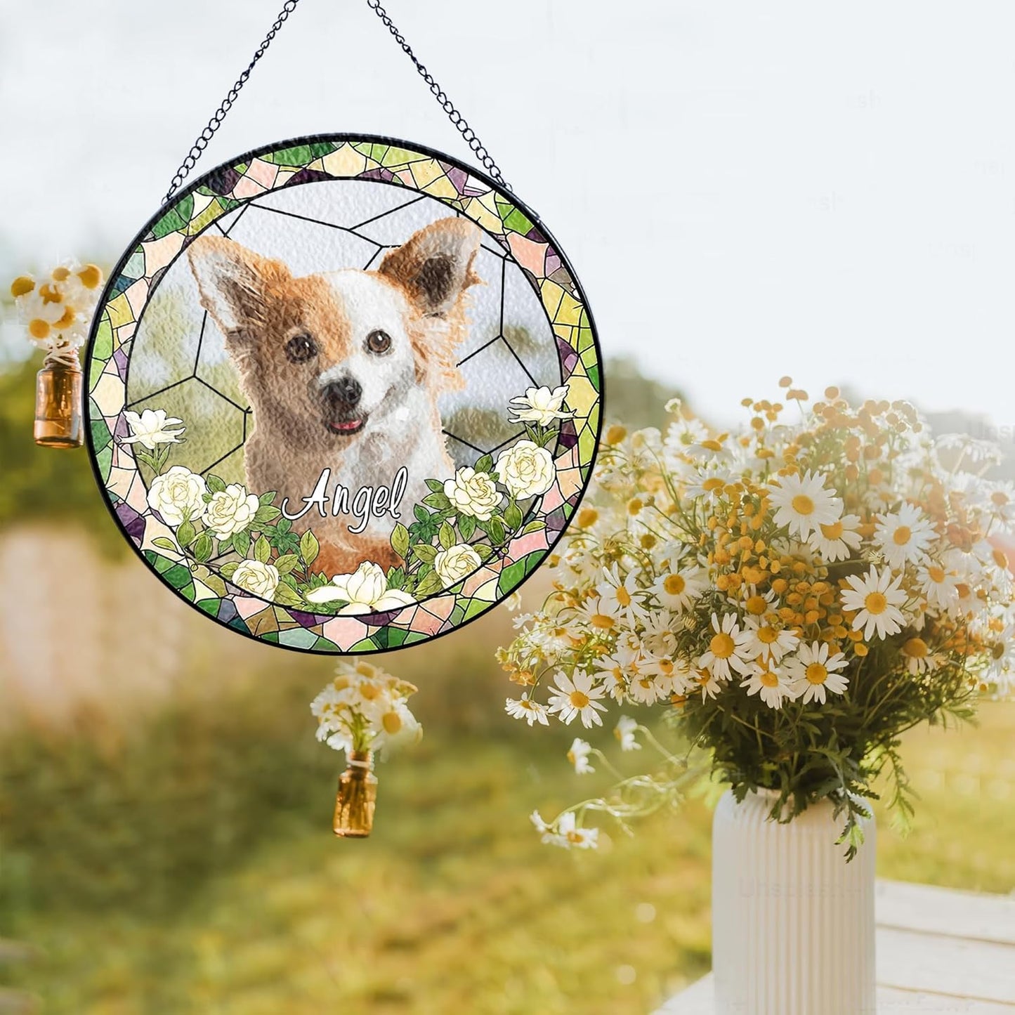 Lovely POD Personalized Pet Memorial Gifts for Dogs with Photo, Custom Dog Breeds Suncatcher, Loss of Fur Sympathy Gift, Pet Lovers Memorial Gift, Home Decor, Memorial Passing Away Gifts