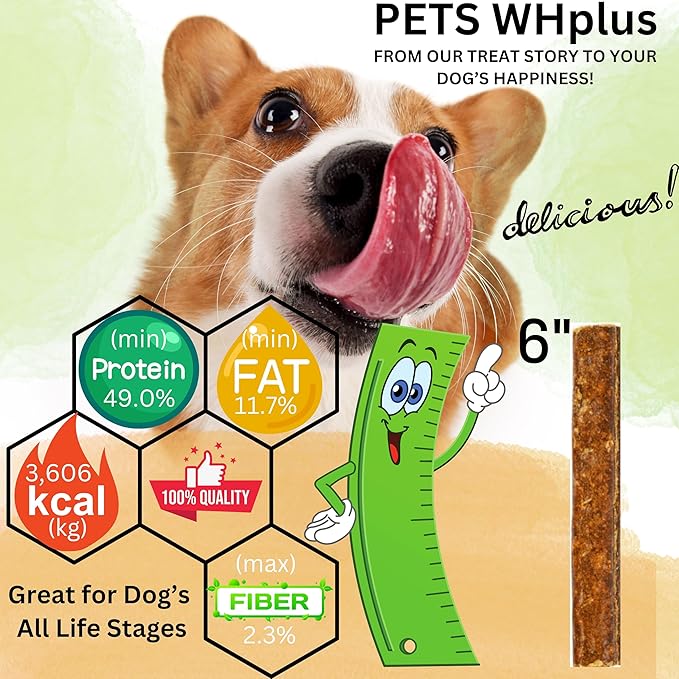 Beef Sausages Dog Treats, 100% Natural, 6" (5 Count) – Rawhide-Free, Long-Lasting Chews – Grass-Fed, High Protein, Single Ingredient, Grain-Free, Easily Digestible, Low Fat