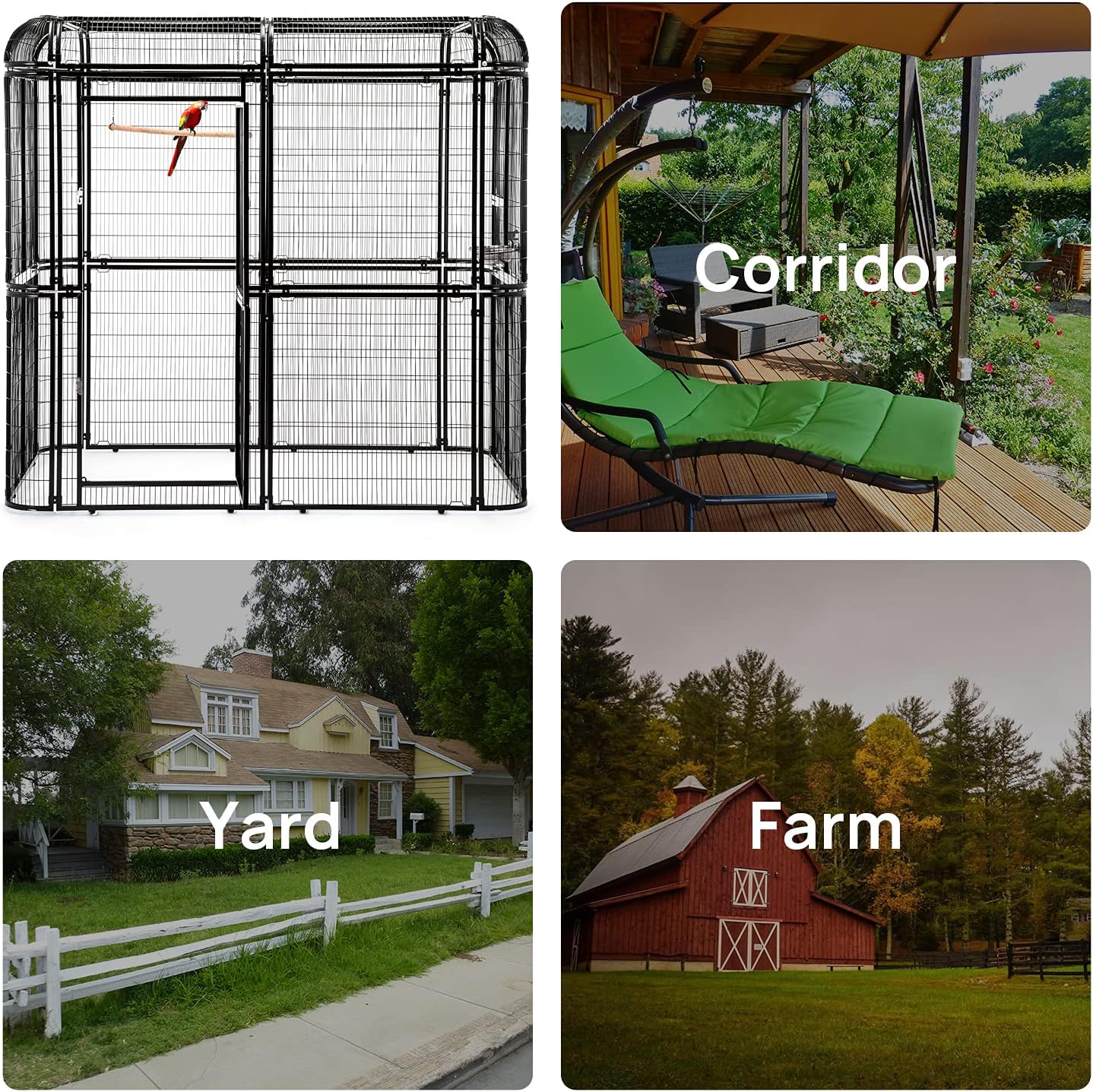 wonline Parrot Cages for Large Birds Outdoor Extra Large Bird Cage with Bird Cage and Perch, Suitable for Macaws Canaries Parrots Budgie Lovebirds (Black)