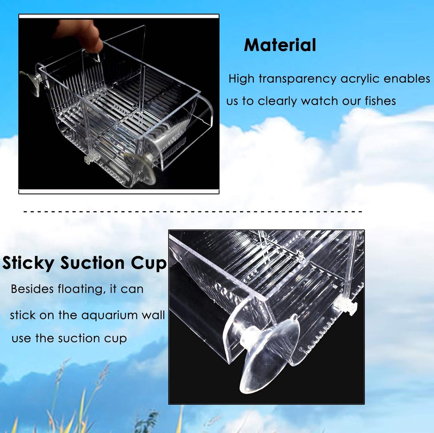 capetsma Fish Breeding Box, Acrylic Fish Isolation Box with Suction Cups, Aquarium Acclimation Hatchery Incubator for Baby Fishes Shrimp Clownfish and Guppy... Small Size (S)