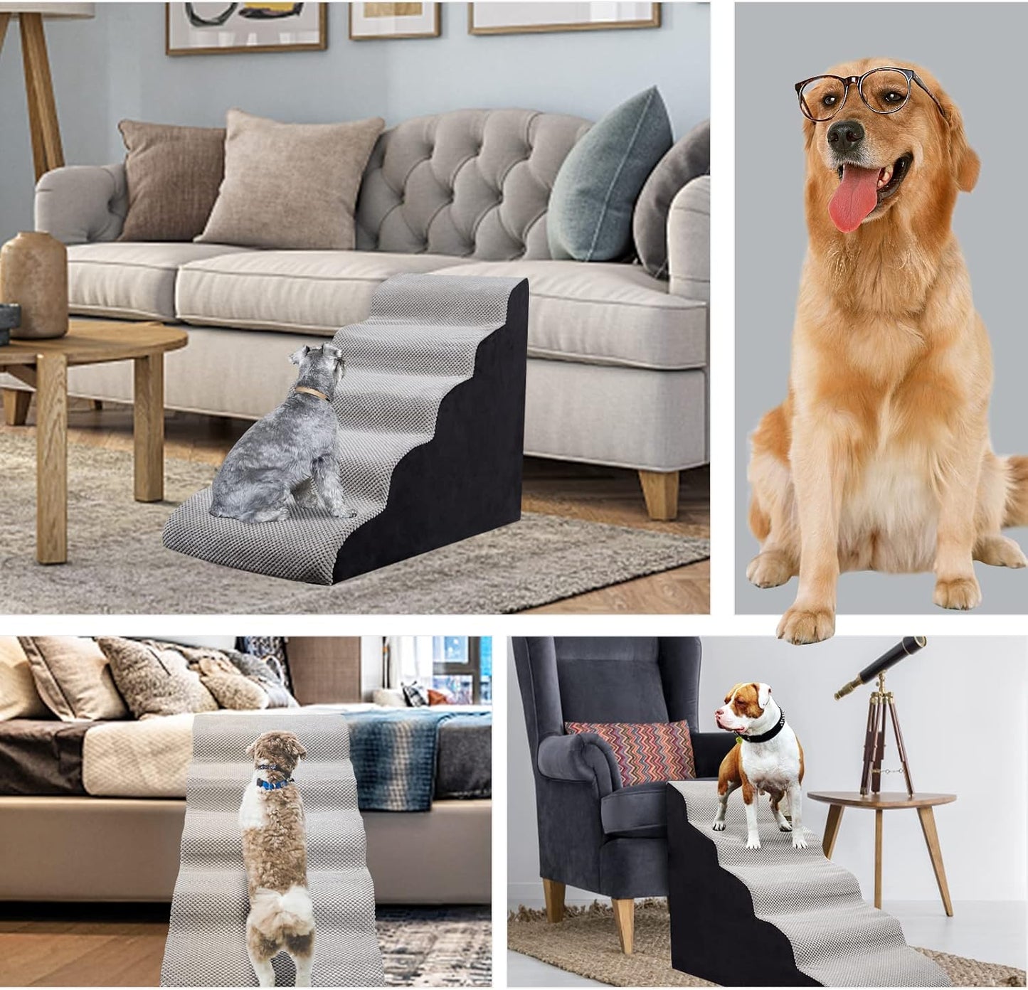 Dog Stairs&Steps for High Beds Up to 28'', 5-Step Dog Ramp for Small Medium Dogs with Washable Cover, Pet Steps for Cats to Get on Couch and Sofa, Durable Foam Ladders, 24.4" Tall, Grey