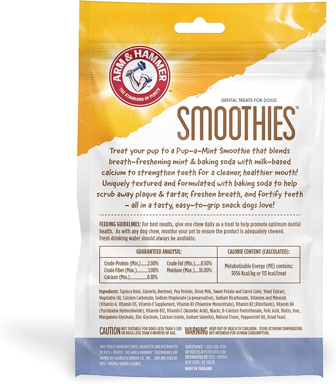 Arm & Hammer for Pets Smoothies Dental Treats for Dogs with Baking Soda and Calcium, Help Fight Bad Breath, Plaque & Tartar Without Brushing, Mint Strawberry, Ring Shaped, 5 Pcs (Packaging May Vary)