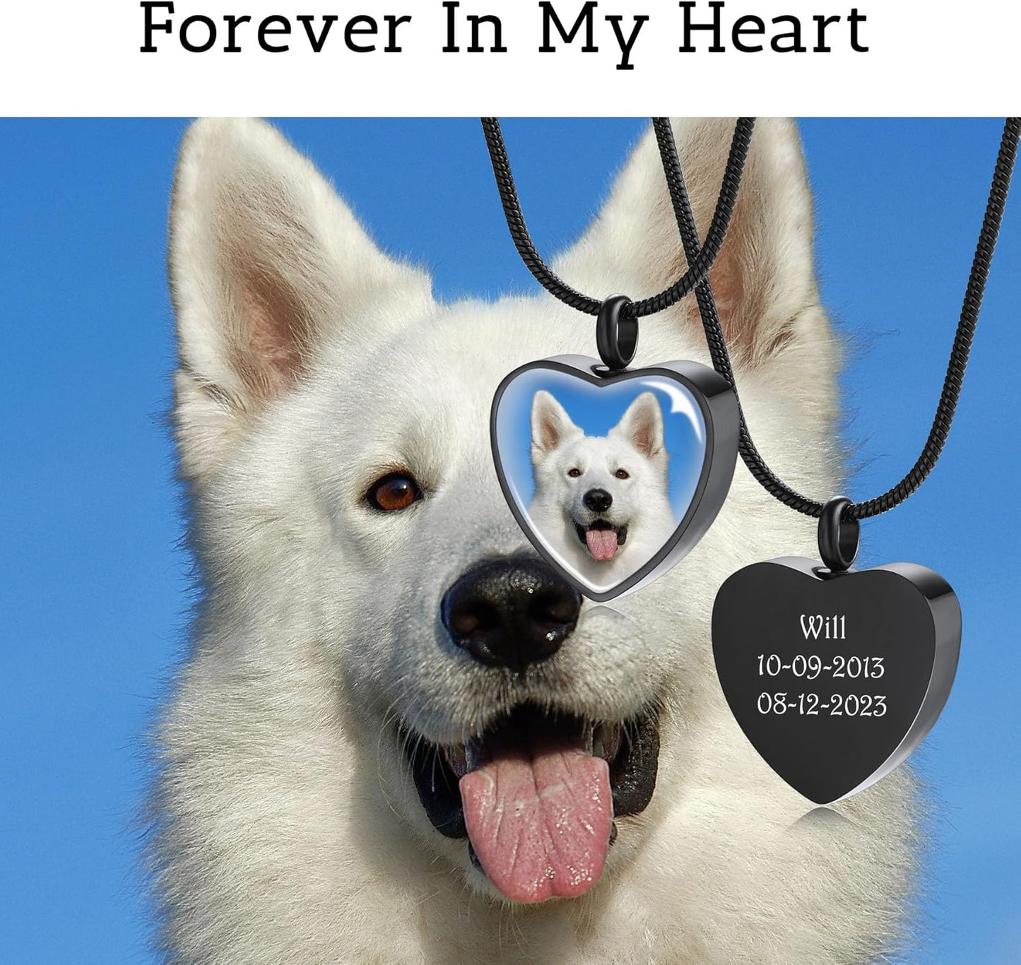MeMeDIY Personalized Heart Paw Print Ashes Urn Pendant Necklace Custom Name/Photo/Date for Women Men Pet Lover Stainless Steel Memorial Dog Cat Pet Keepsake with Funnel Fill Kit Angel Wing