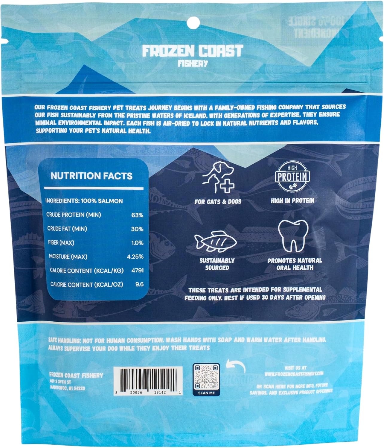 Frozen Coast Freeze-Dried Wild-Caught Salmon Cat & Dog Treats-High-Protein, Omega-3, Grain-Free (2.5 oz-Bag)