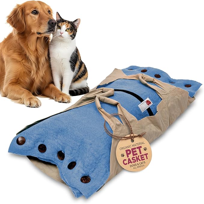 Cocoon® - Eco-Friendly Pet Burial & Cremation Ceremony Kit (Premium Wool) - Casket for Dogs and Cats – Size for Every Breed (Choose Size & Color) (Medium, Light Blue)