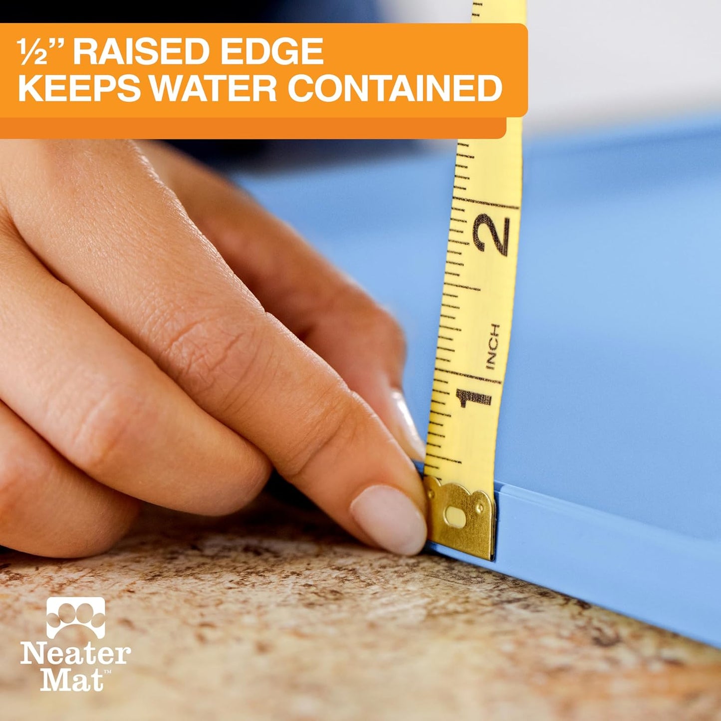 Neater Pet Brands Neater Mat Pet Mats for Food and Water, Cat & Dog Bowl Mat Waterproof Silicone, Feeding Tray, Dog Food Mats for Floors, Placemat w/Raised Edge for Under Bowls, 16” x 10”, Light Blue