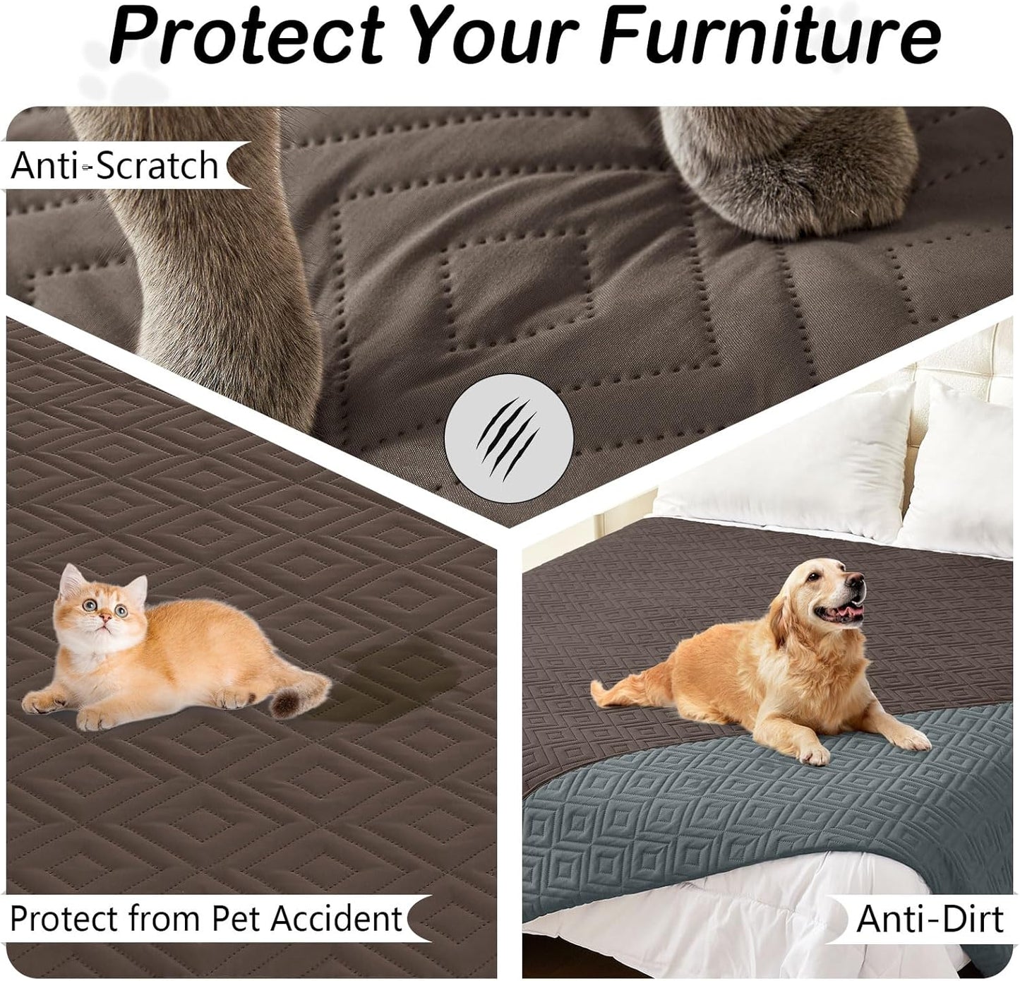 hyha Waterproof Dog Blanket, Soft Pet Bed Blankets, Waterproof Sofa Couch Cover for Dogs Washable, Reversible Pet Couch Covers for Sofa Furniture (30x70 Inch, Chocolate/Dark Grey)