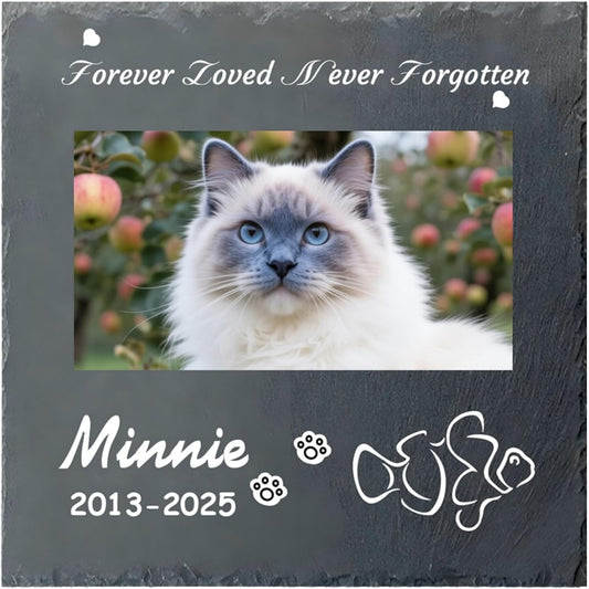 Custom Pet Memorial Stone - Personalized Cat Grave Marker with Name & Photo - Sympathy Gifts for Loss of Beloved Pet - Cemetery Decor - Rainbow Bridge Memorial for Cats (Style J)
