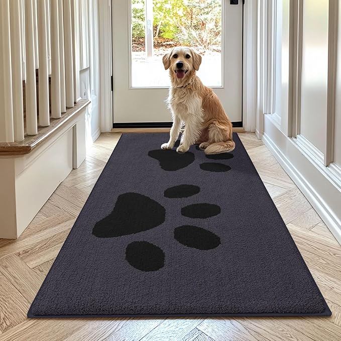 Buganda Dog Door Mat for Muddy Paws, Absorbent Dirt Trapper Washable Indoor Doormats, Non Slip Low-Profile Mud Mat for Dogs, Front Entrance Doormat for Inside Floor (70x24 Inches, Black)