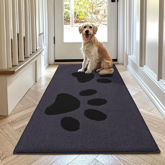 Buganda Dog Door Mat for Muddy Paws, Absorbent Dirt Trapper Washable Indoor Doormats, Non Slip Low-Profile Mud Mat for Dogs, Front Entrance Doormat for Inside Floor (70x24 Inches, Black)