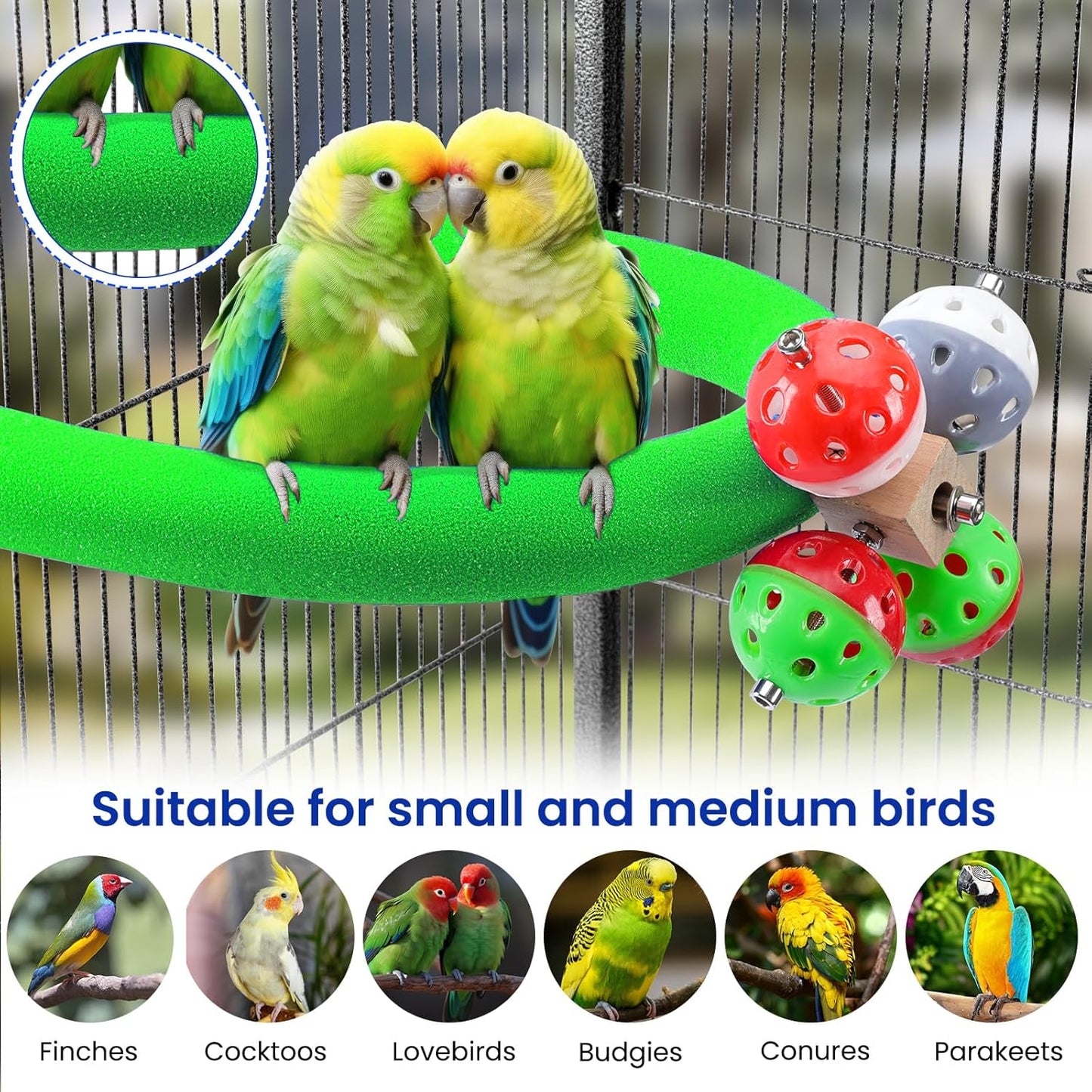 U Shape Parrot Perch Stand Toy Bird Platform Sand Paw Grinding Clean Stick Exercise Conure Budgie Cockatiel Cage Accessories (Green-Rotate)