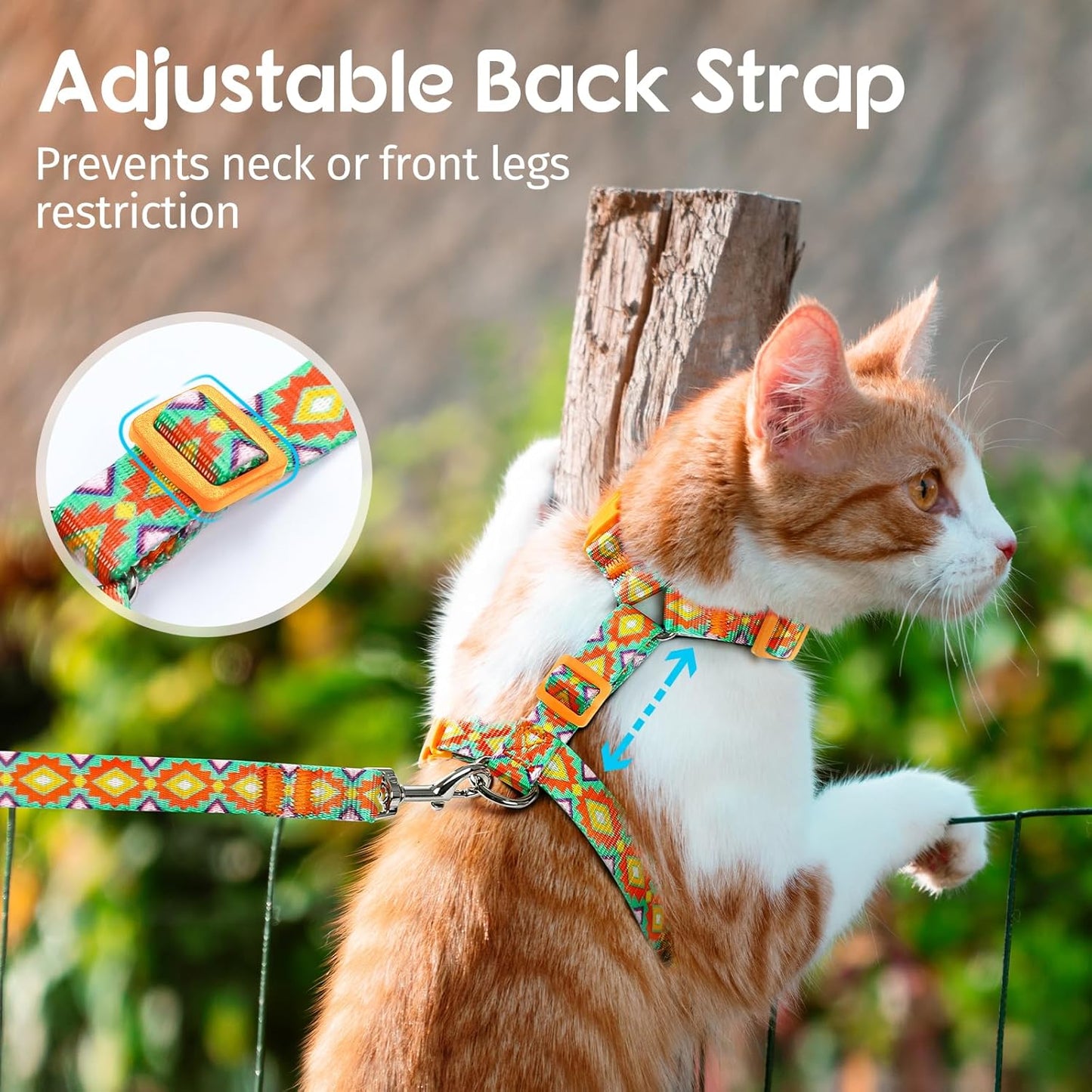 Dooradar Cat Harness and Leash, Escape Proof Adjustable Kitten Vest, Lightweight Soft Pet Straps, Easy Wearing for Small Medium Kitty Safe Walking Travel Control, Multicolor, M