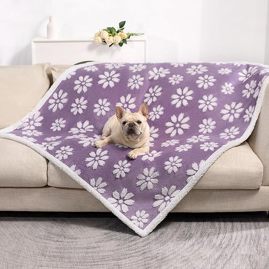 Waterproof Blanket for Dog Cat or Adult, Cute 3D Textured Flower Dog Blanket for Bed Couch Sofa, Soft Liquid Pee Proof Pet Furniture Protector, 50"x60", Purple