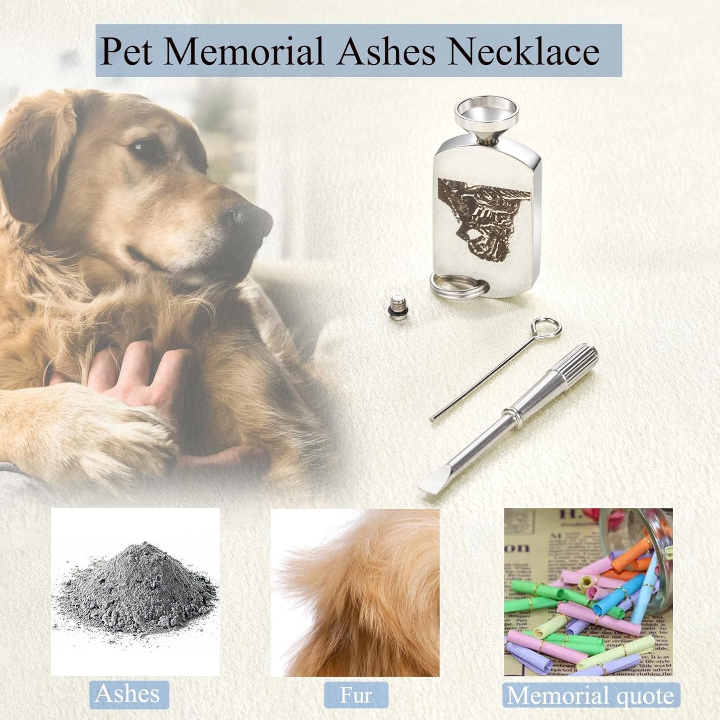 Fanery Sue Personalized Pet Ashes Necklace for Dog Cat Custom Photo&Text Pet Loss Sympathy Gift Cremation Jewelry
