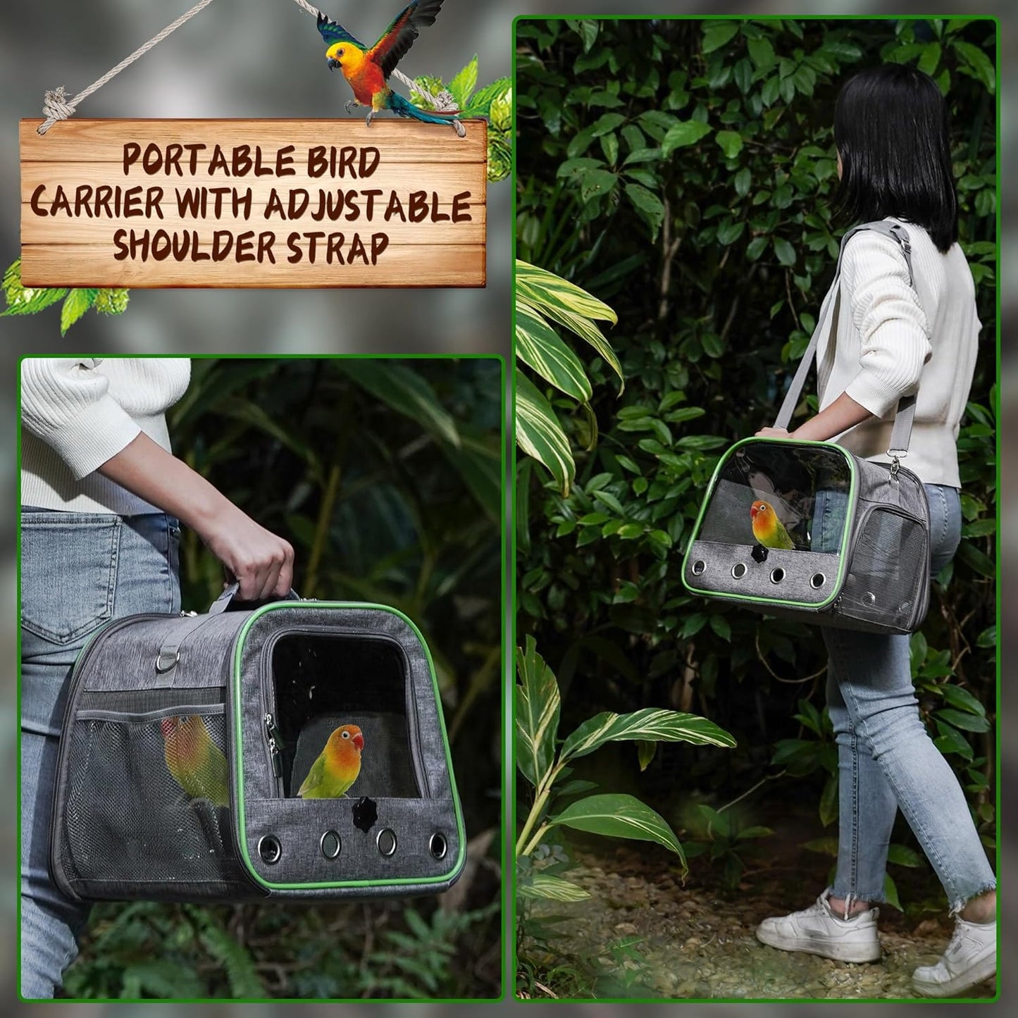 Suertree Upgraded Small Bird Carrier, Lightweight and Portable Travel Bird Cage with Stand and Easy Clean Tray, Bird Travel Carrier, Parrot Parakeet Carrier Travel Cage