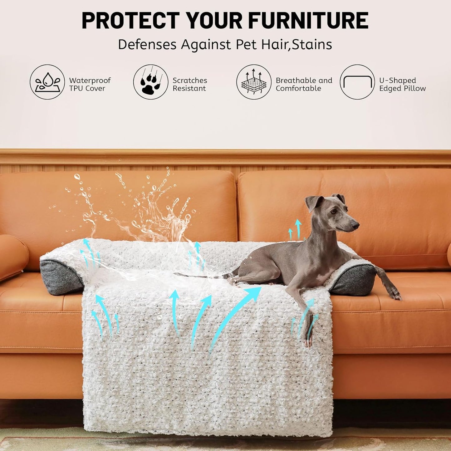 Luxurious Calming Dog Bed Mats, 45" Large Dog Couch Bed for Furniture Protector with Removable Washable Cover, Fluffy Plush Dog Mat for Large Medium Small Dogs and Cats,White Gray