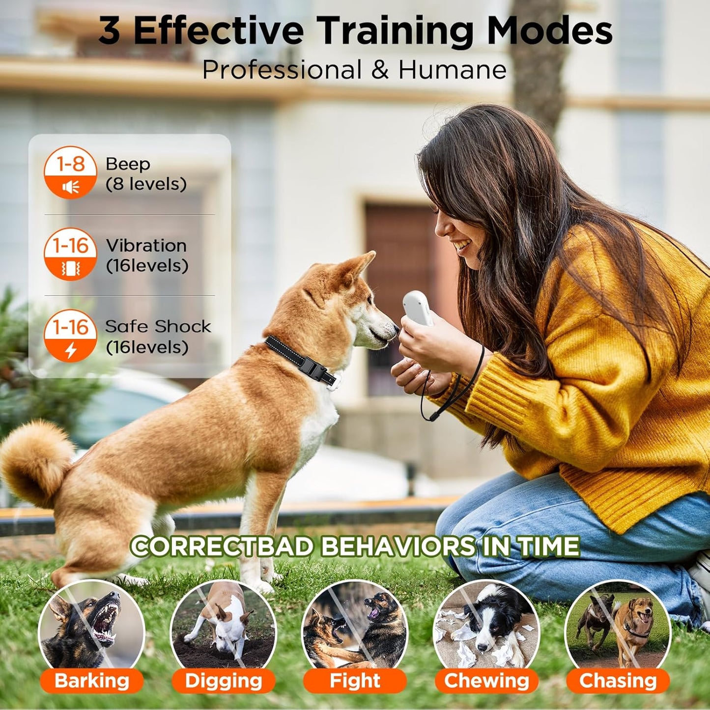 Dog Shock Collar, 3300ft Dog Training Collar with Remote, IPX7 Waterproof Rechargeable Sleek Modern Shock Collar for Small, Medium, Large Dogs with Beep, Vibration, Safety Shock, Light Mode, 8-120 lbs
