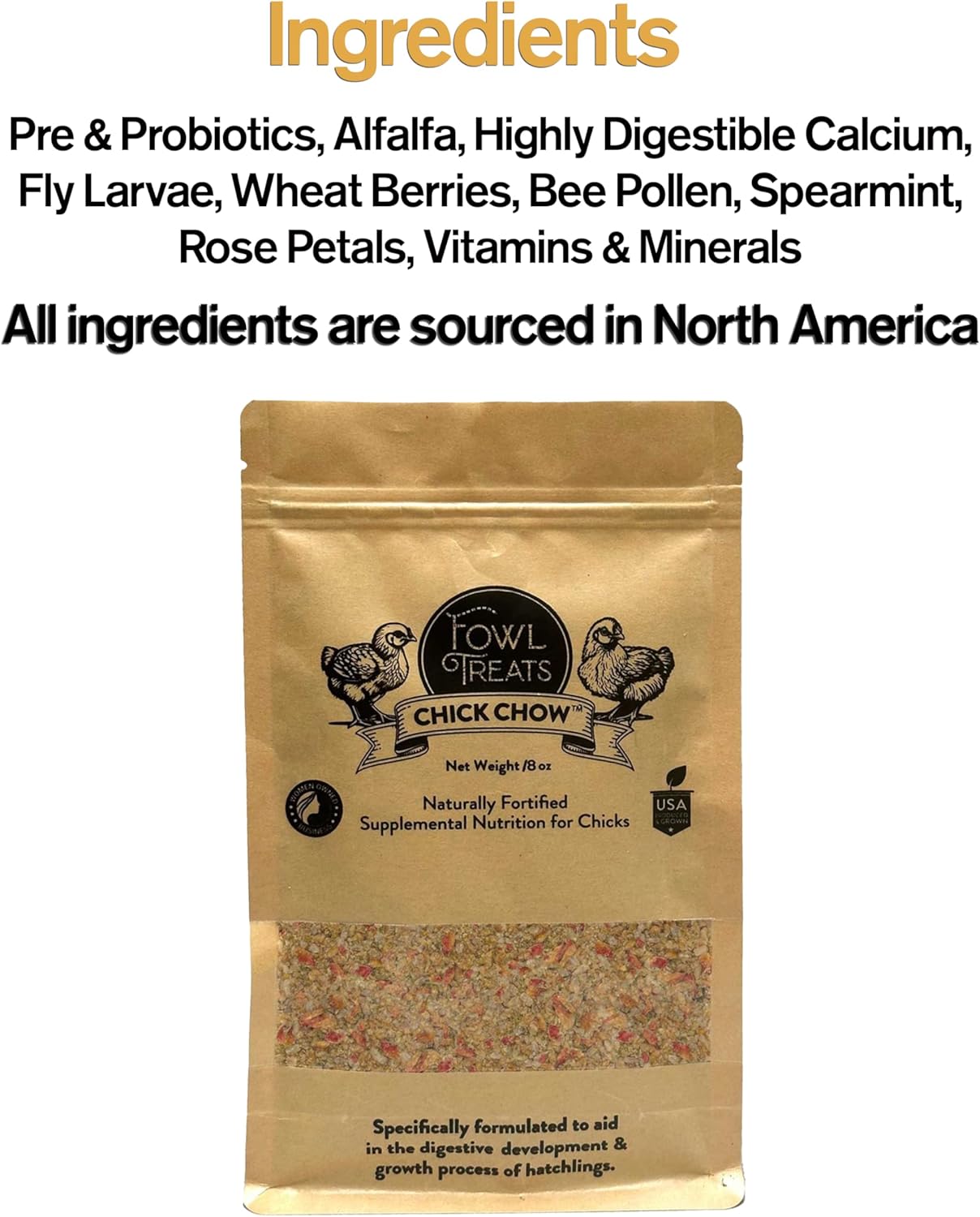 Naturally Fortified Chick Chow - Naturally Fortified Supplemental Nutrition Suitable for Chicks, Contains USA Grown Ingredients – 8oz