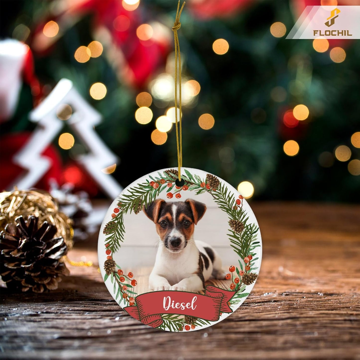 FLOCHIL Personalized Dog Christmas Ornaments, Custom Photo Name for Christmas Trees, Dog First Christmas Ornaments, Best Gifts for Pet Lovers