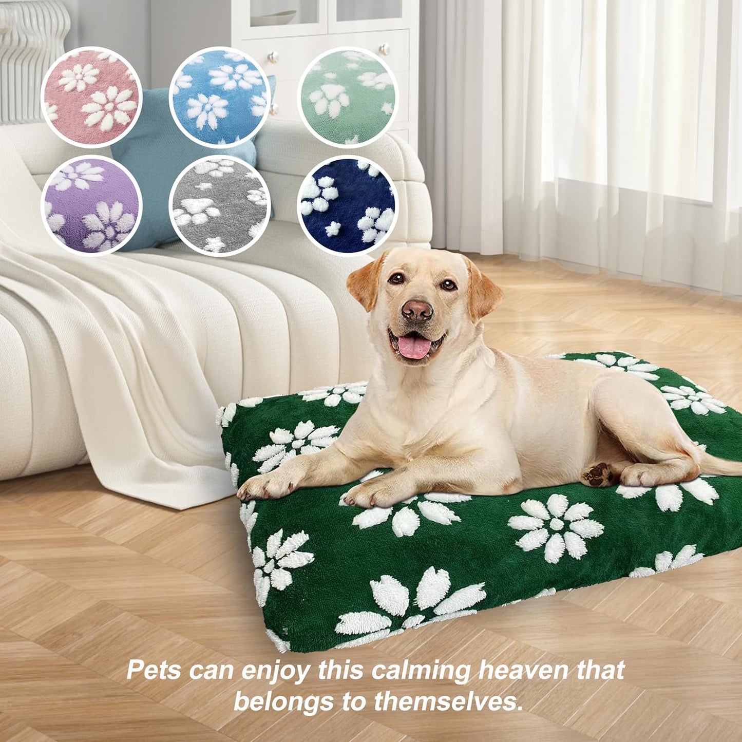 Dog Beds for Extra Large Dogs, Cute Thick Dog Bed for Crate Kennel, Fluffy Pet Bed with Removable Washable Cover and Anti-Slip Bottom, 41"x 28", Green Flower