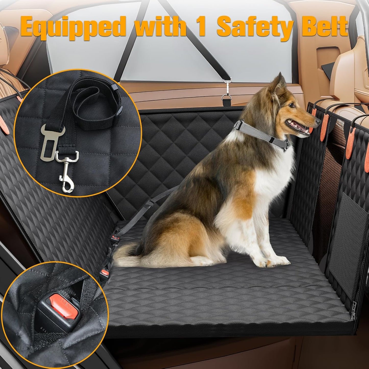 Back Seat Extender for Dogs, Hard Bottom Dog Car Seat Cover - Supports 400lbs, Rear Seat Pet Cover with Mesh Window, Waterproof Dog Hammock for Car SUV and Trucks