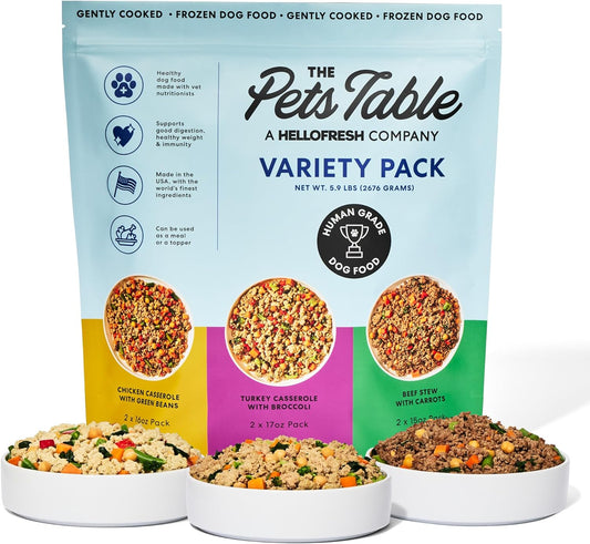 The Pets Table Human-Grade Variety Pack Fresh Dog Food, Complete Meal or Dog Food Topper, 6 Count of 15 to 17-oz Pouches, 5.9lbs