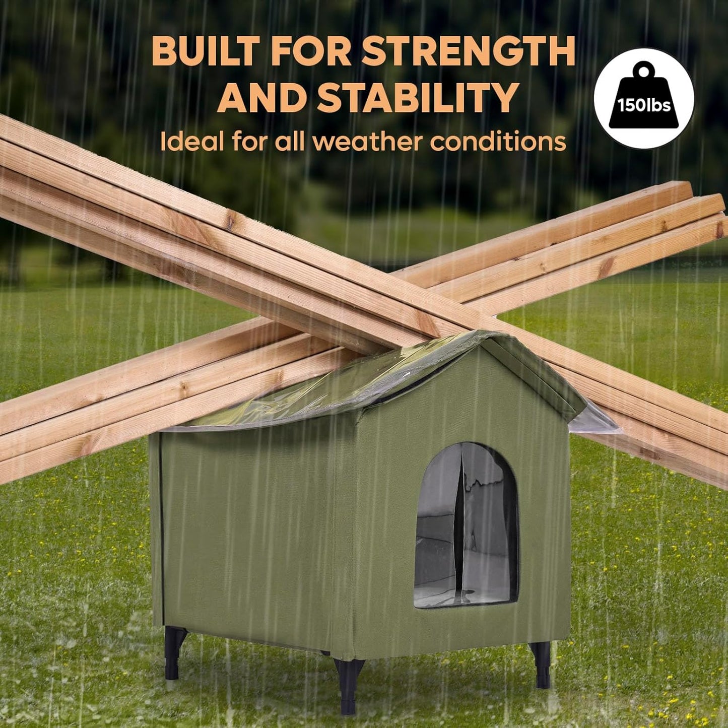 Large Cat House for Outdoor Cats Weatherproof, Indestructible Feral Cat House for Outside, Waterproof Elevated Kitty Pet House with Soft Pad, Extra Roof Cover, Easy Assembly, Barn, Porch