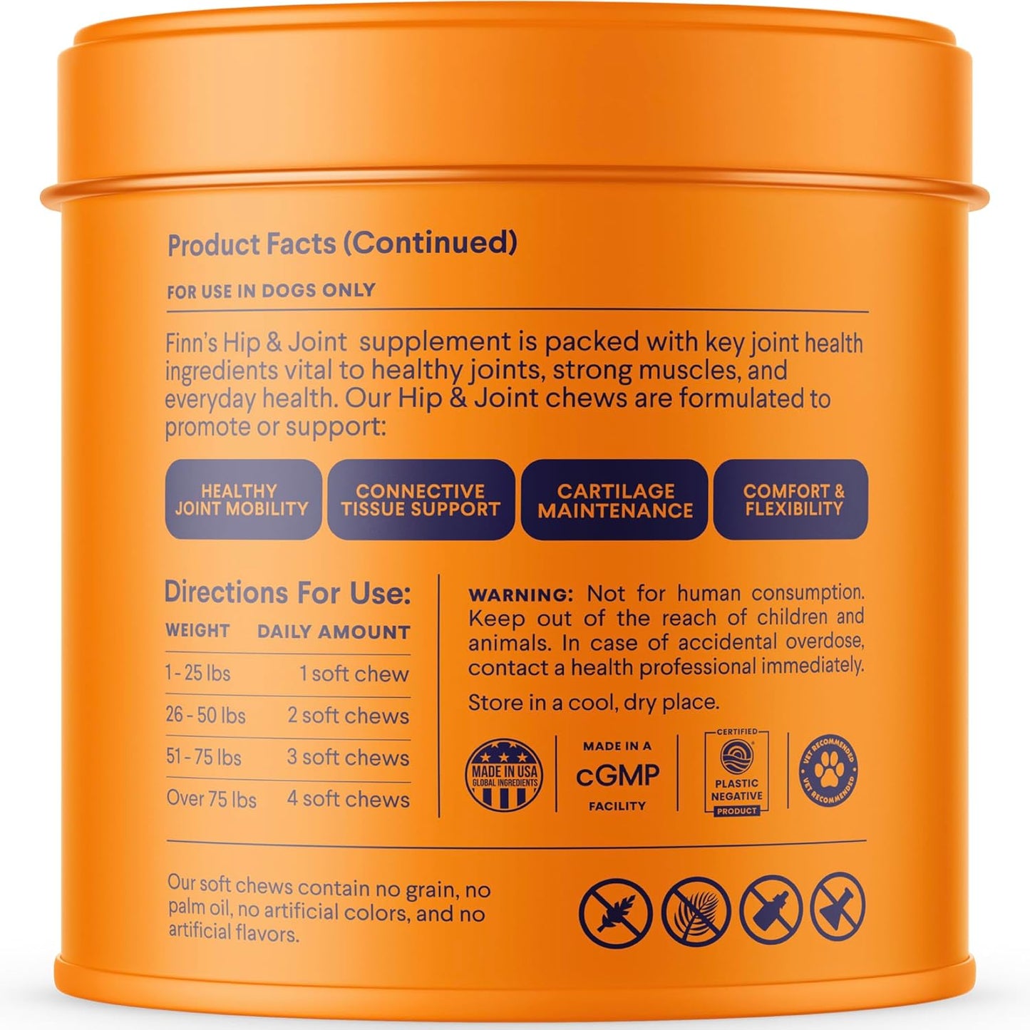 Finn Hip and Joint Supplement for Dogs | Glucosamine, Chondroitin & MSM for Joint and Mobility Support | with Turmeric, BioPerine and B-Vitamins | 90 Soft Chews